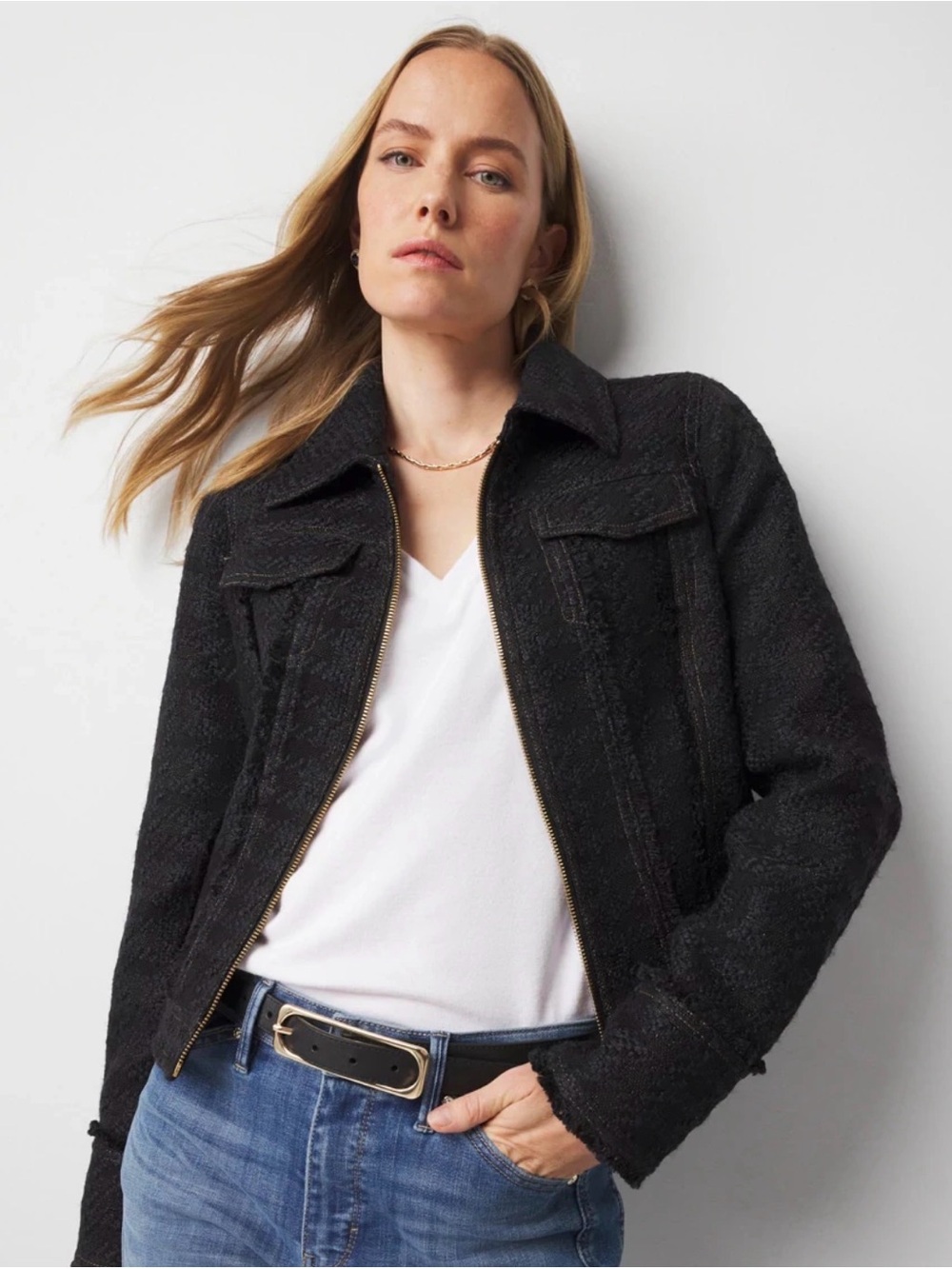 White House Black Market cropped Tweed Trucker Jacket